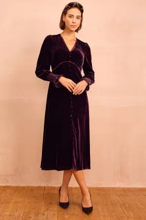 Sally Anne Velvet Long Sleeve Dress | Aubergine Effortless Style