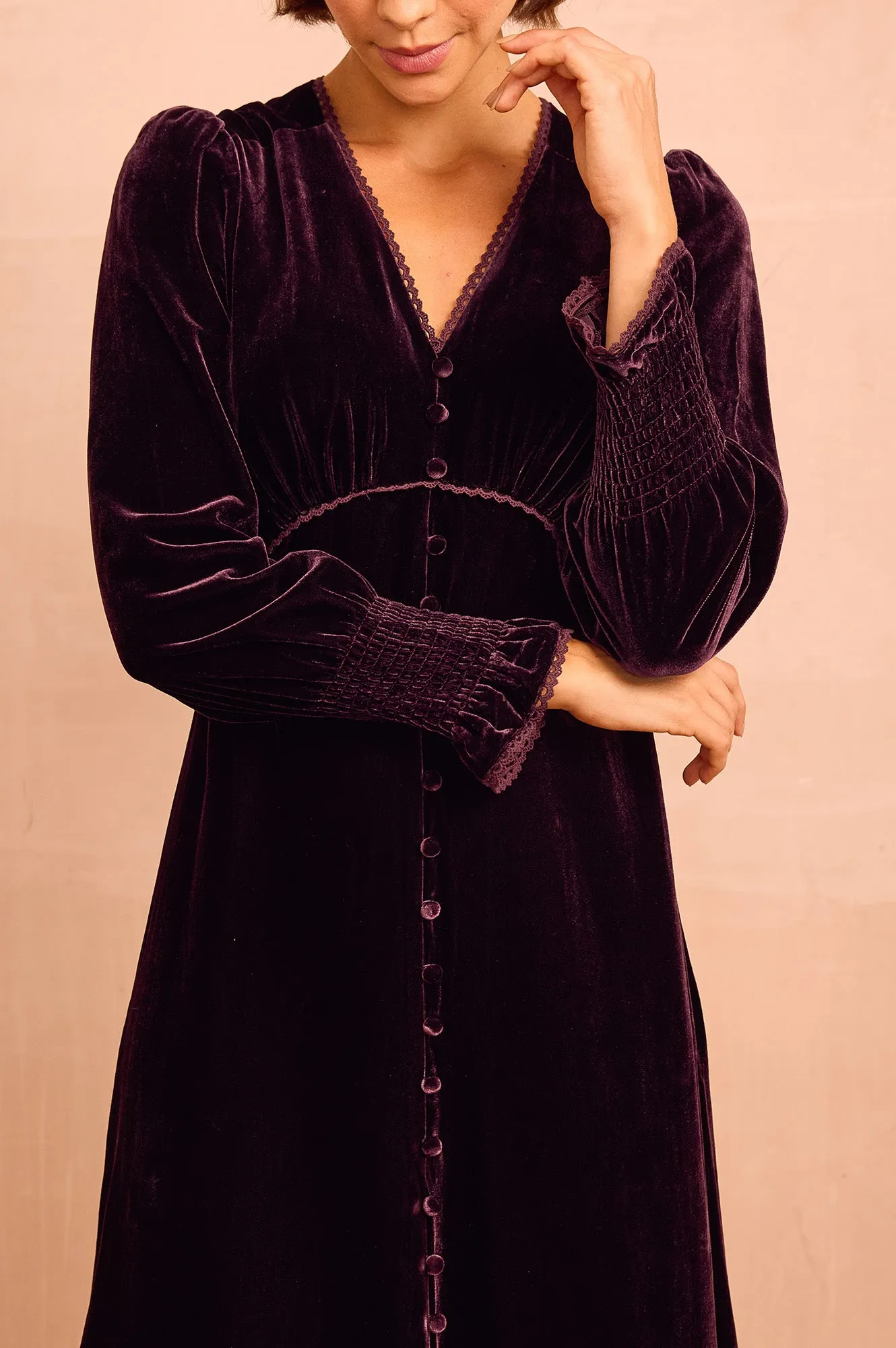 Sally Anne Velvet Long Sleeve Dress | Aubergine Urban Ethnic