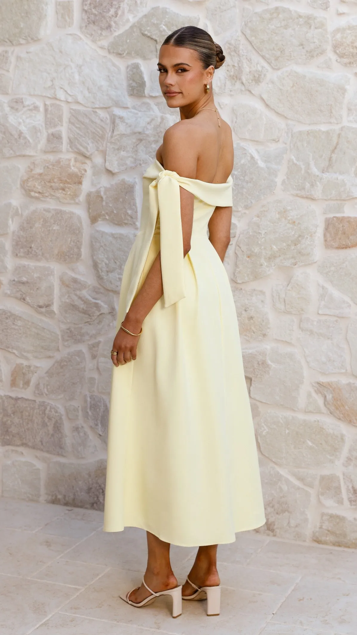 Bentley Off Shoulder Midi Dress - Lemon Urban Ethnic Classy Attire