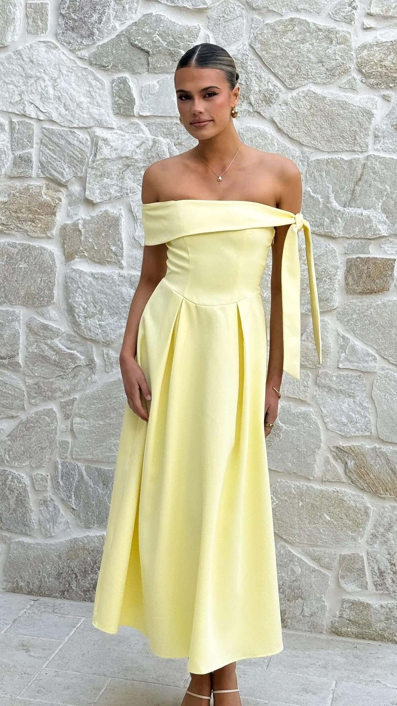 skin friendly Bentley Off Shoulder Midi Dress - Lemon