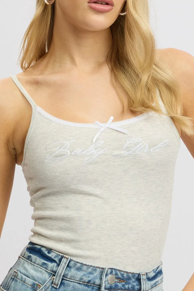 Grey Graphic Singlet Rib Soft Touch