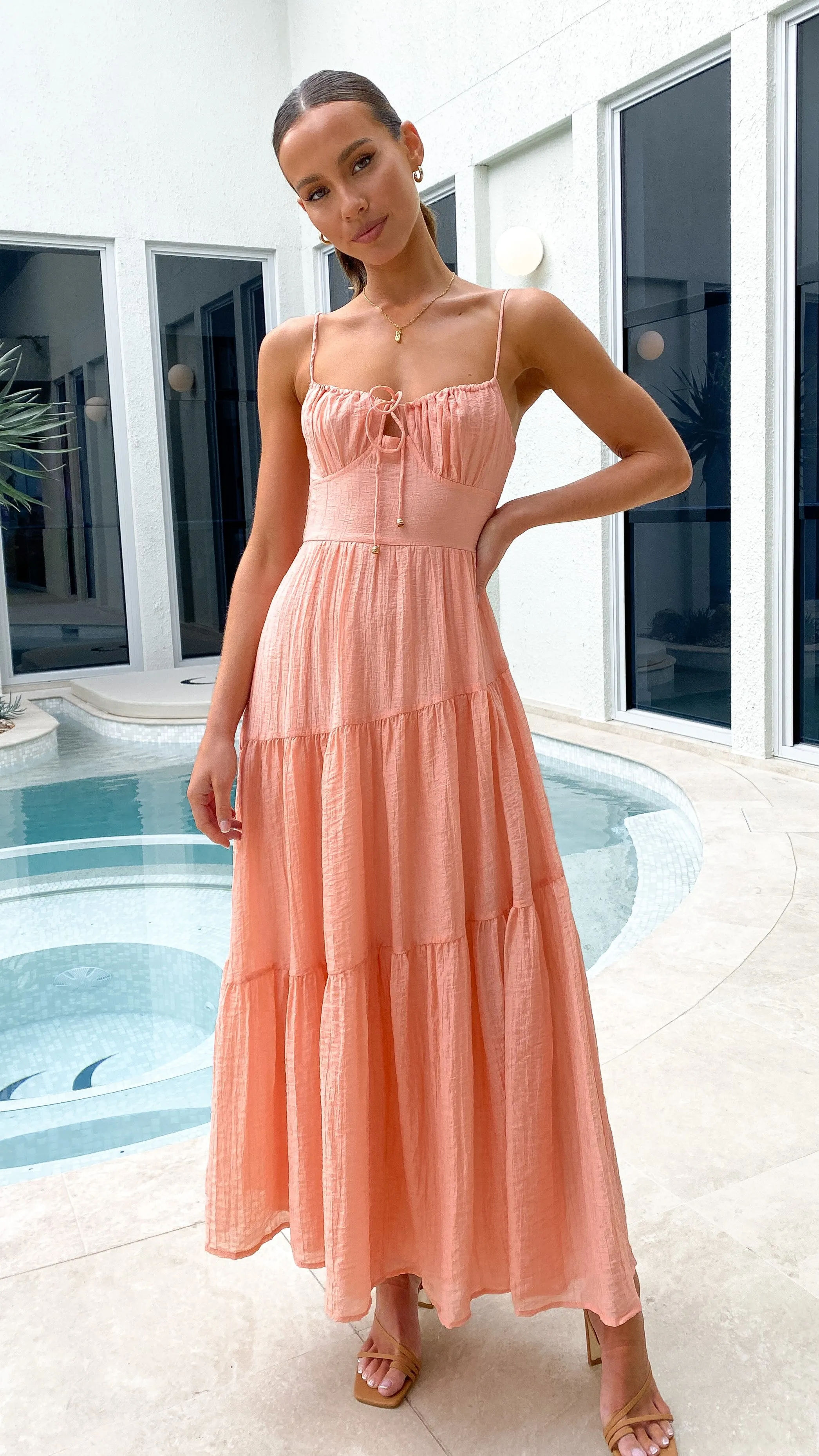 Feather Soft Batiste Glow Cove Maxi Dress - Apricot