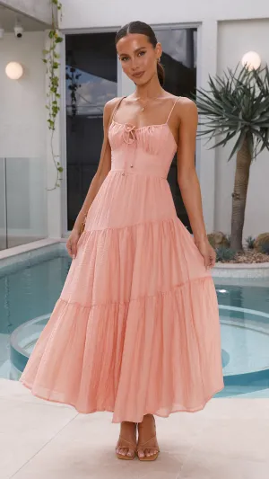 Cove Maxi Dress - Apricot Retro Charm The soft fabric of this maxi dress provides a luxurious feel while remaining comfortable