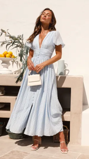 Faiz Maxi Dress - Light Blue Dot Play Feather Glow