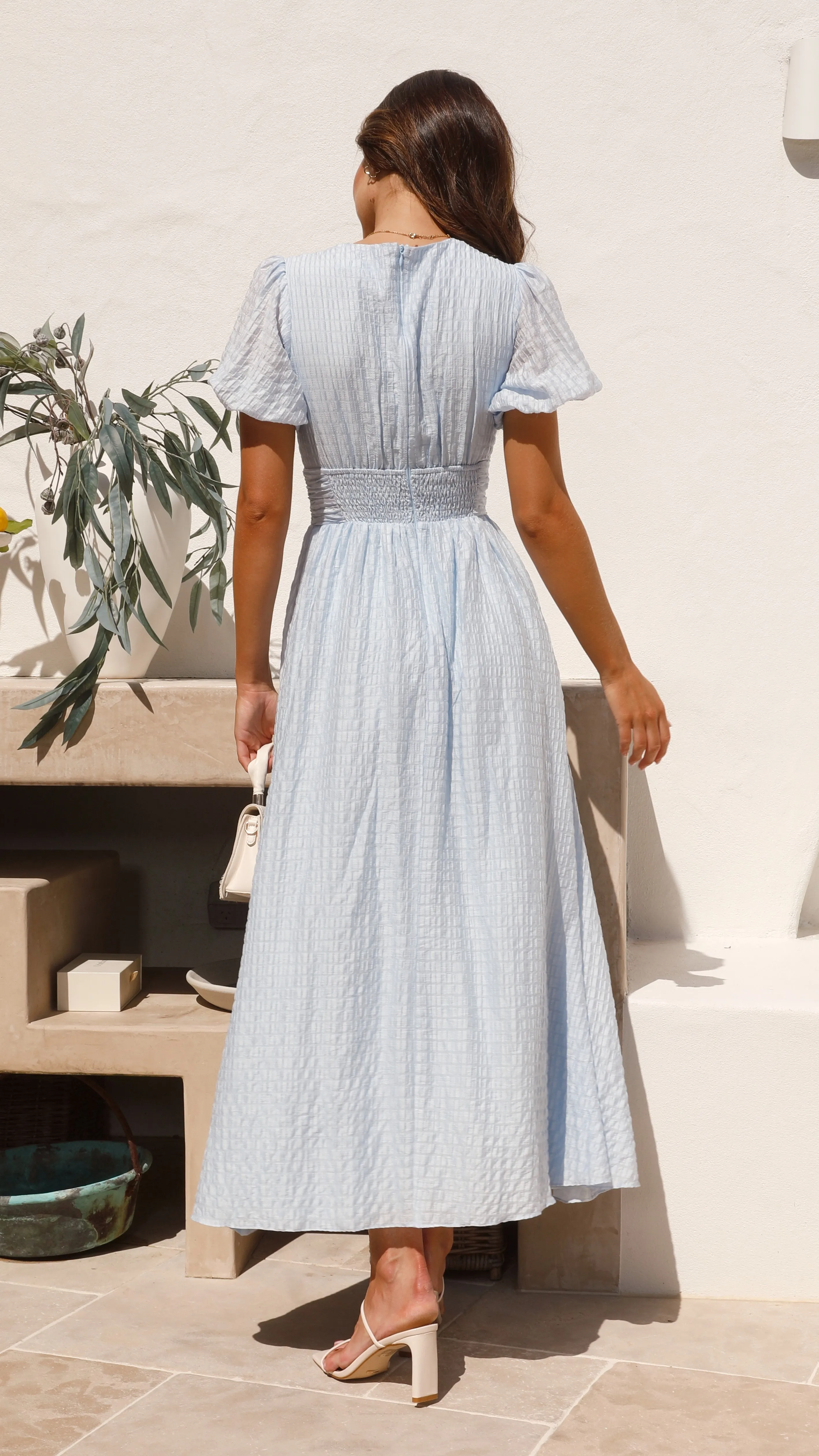 Linen Glow Faiz Maxi Dress - Light Blue