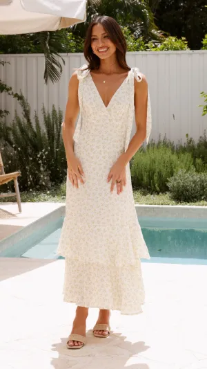 This maxi dress combines a relaxed fit with an elegant look for a versatile wardrobe piece Meadow Air Idana Maxi Dress - Cream / Floral