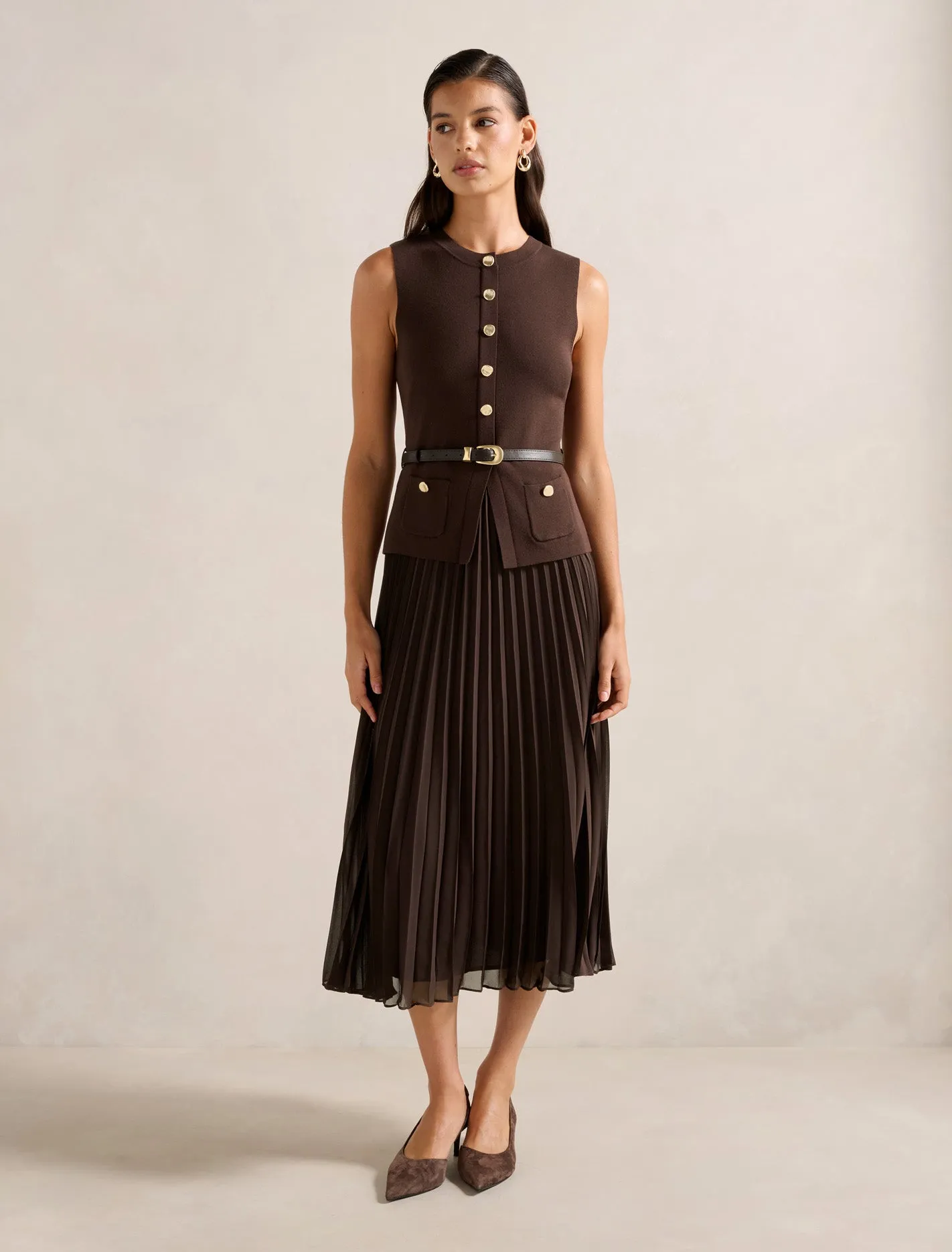 Daphne Waistcoat Knit Midi Dress Sleek Fashion