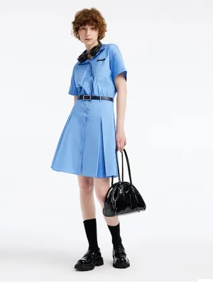 Flattering wear Blue Waist-skimming Cotton Mini Dress