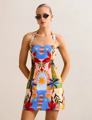 Glow Beat Pop Look Keely Halter Neck Linen Mini Dress