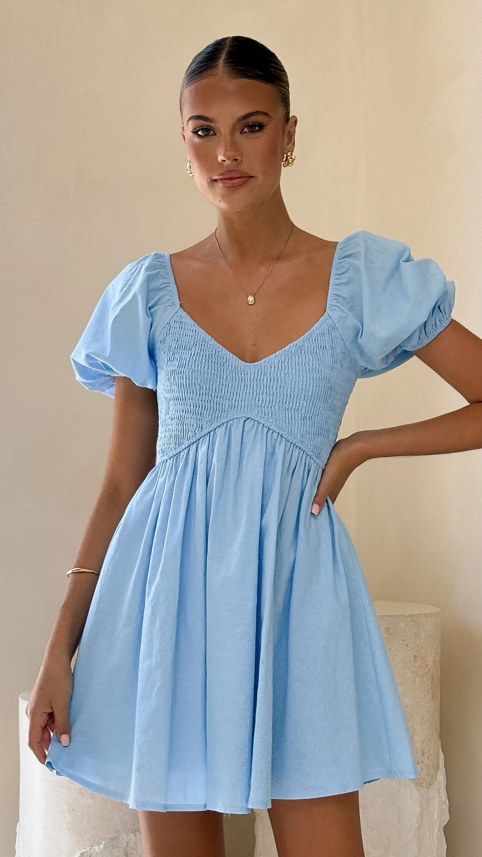 Sahirah Mini Dress - Blue Flatlock Seams Scene Hot