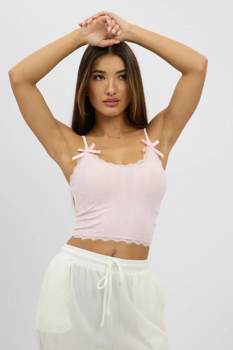 Shimmer Core OdorResistant Pink Cami Top Ribbon Lace Neck