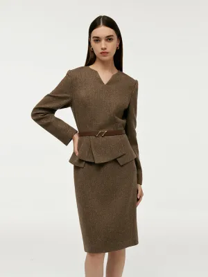 Washable Wool Faux Two-Piece Women Mini Dress With Belt Beat Edge Weighted Hem