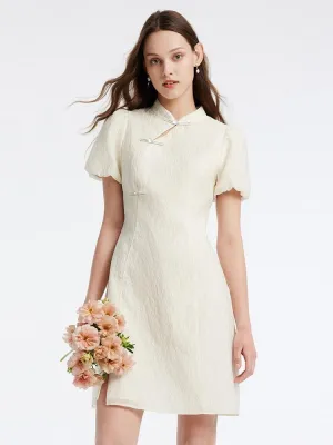 White Mandarin Collar Cheongsam Qipao Mini Dress Urban Fashion