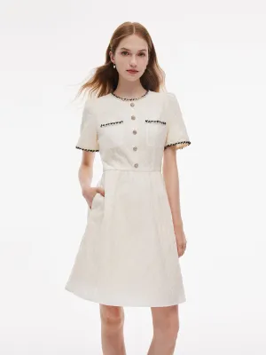 Hot Pop Jacquard Round Neck Women Mini Dress