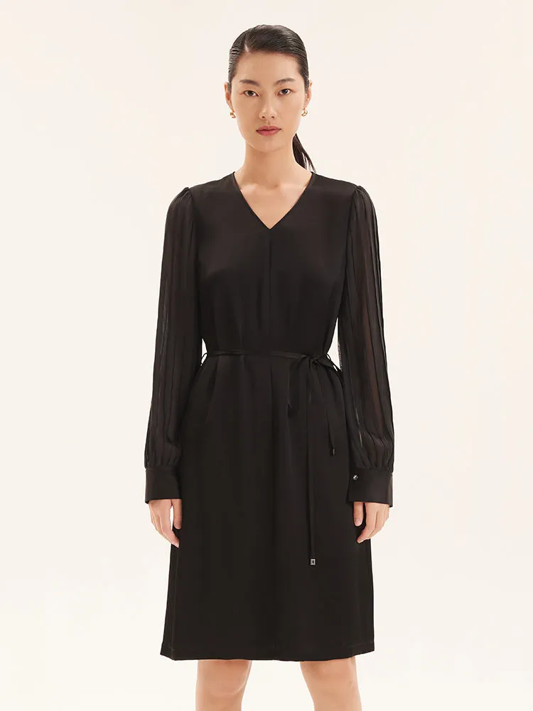 City Beat Stylish short formal dress Triacetate V-Neck Long Sleeve Midi Dress