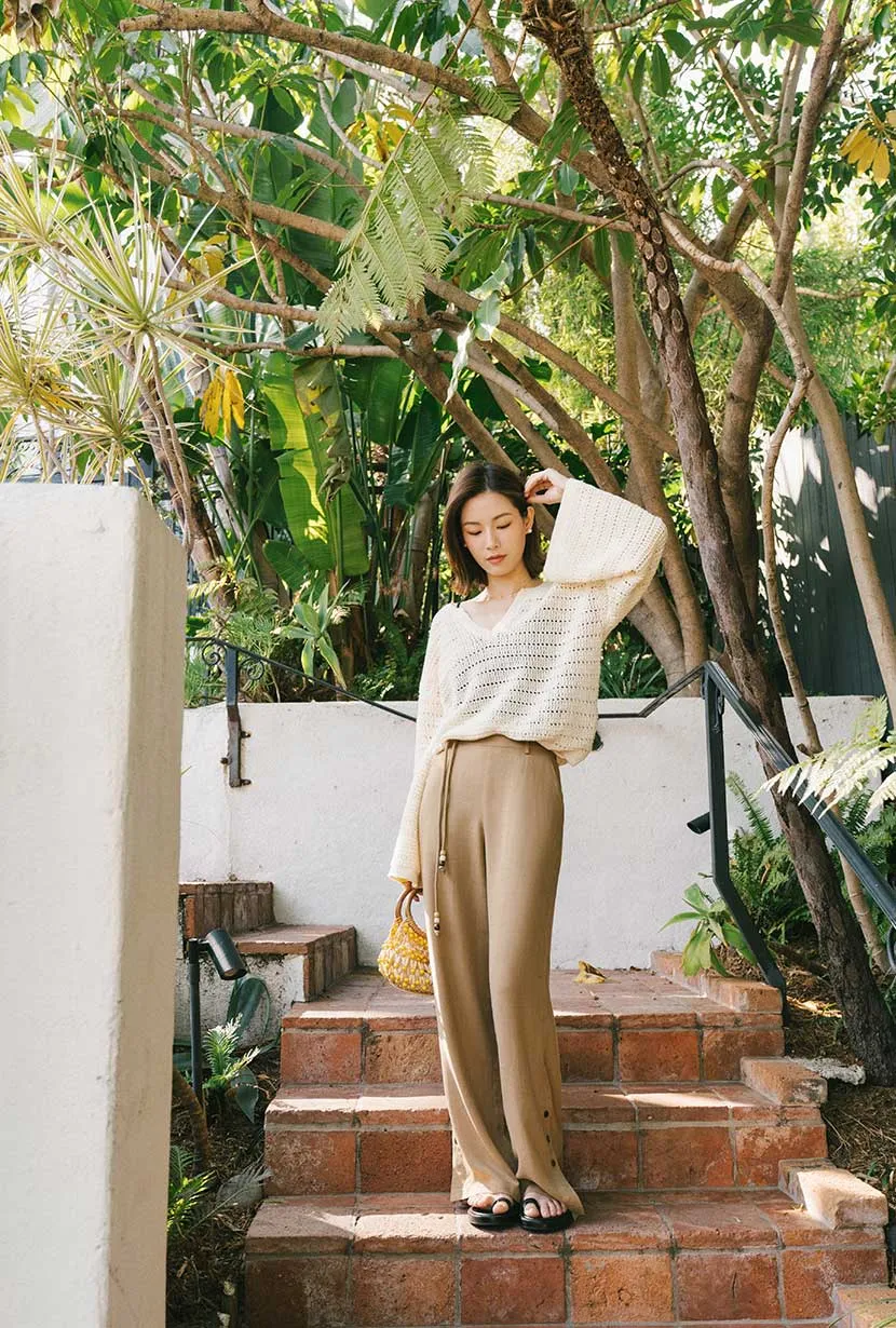 Layered Paneling Sandy Flare Pants - Camel