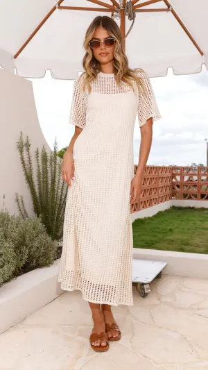 Saisha Crochet Maxi Dress - Beige Pine Path Onyx Shine