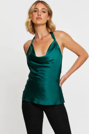 Stylish Dress Stone Glow Green Cami Singlet Halter Cowl Neck Satin