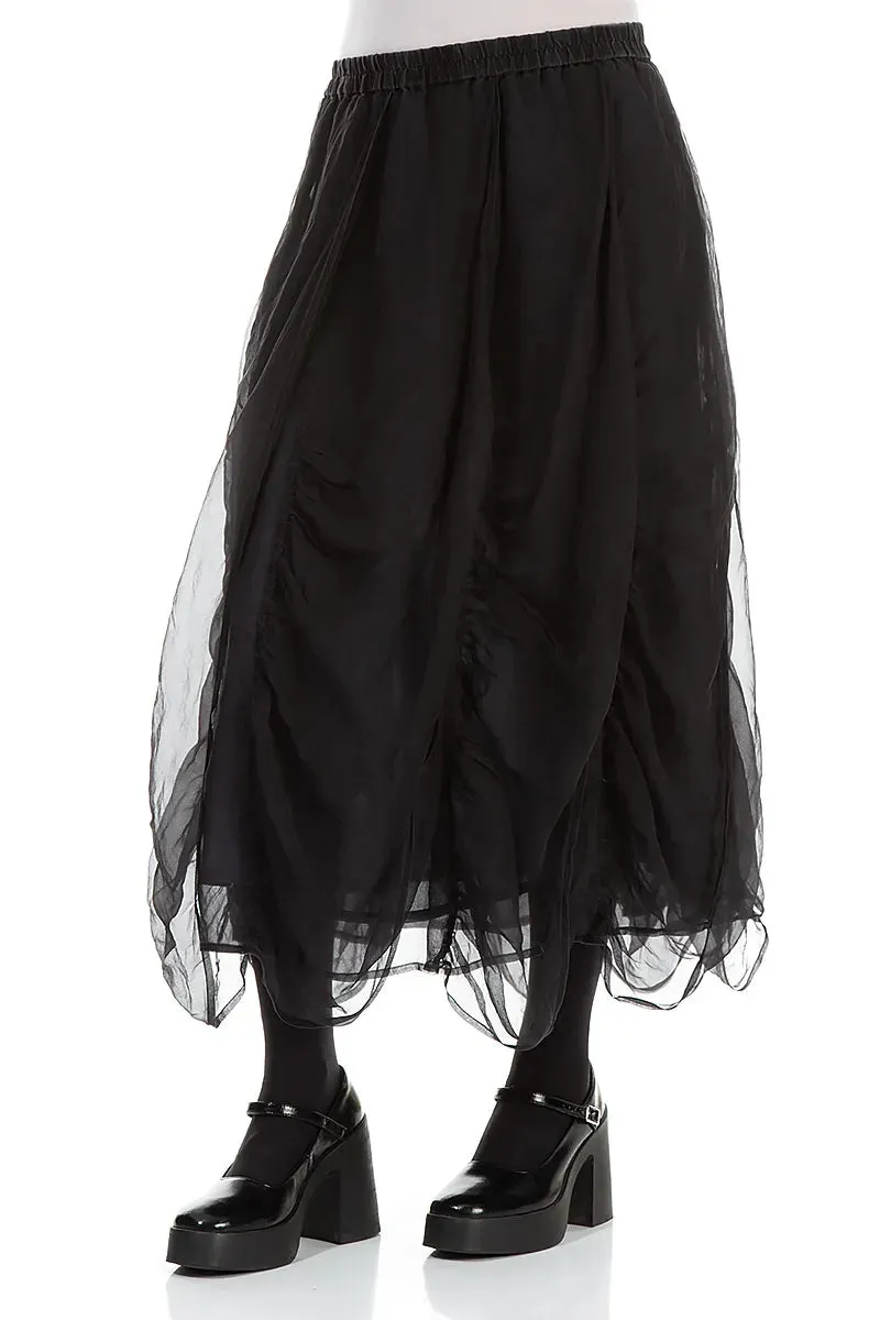Outfit Mood Ruched Graphite Blue Silk Chiffon Skirt