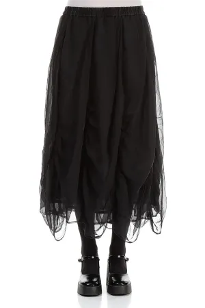 Front Slit Light Fabric Ruched Graphite Blue Silk Chiffon Skirt