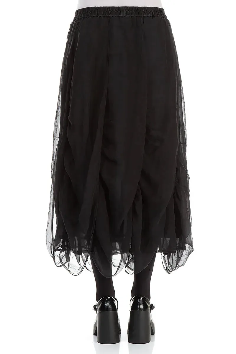 Modern Outfit Ruched Graphite Blue Silk Chiffon Skirt