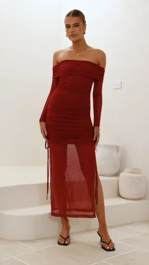 Isadora Off Shoulder Maxi Dress - Wine Ivory Glow dreamy vibe
