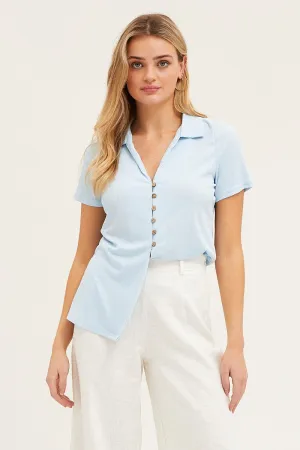 Elite Vibe Smart Look Blue Button Front Shirt