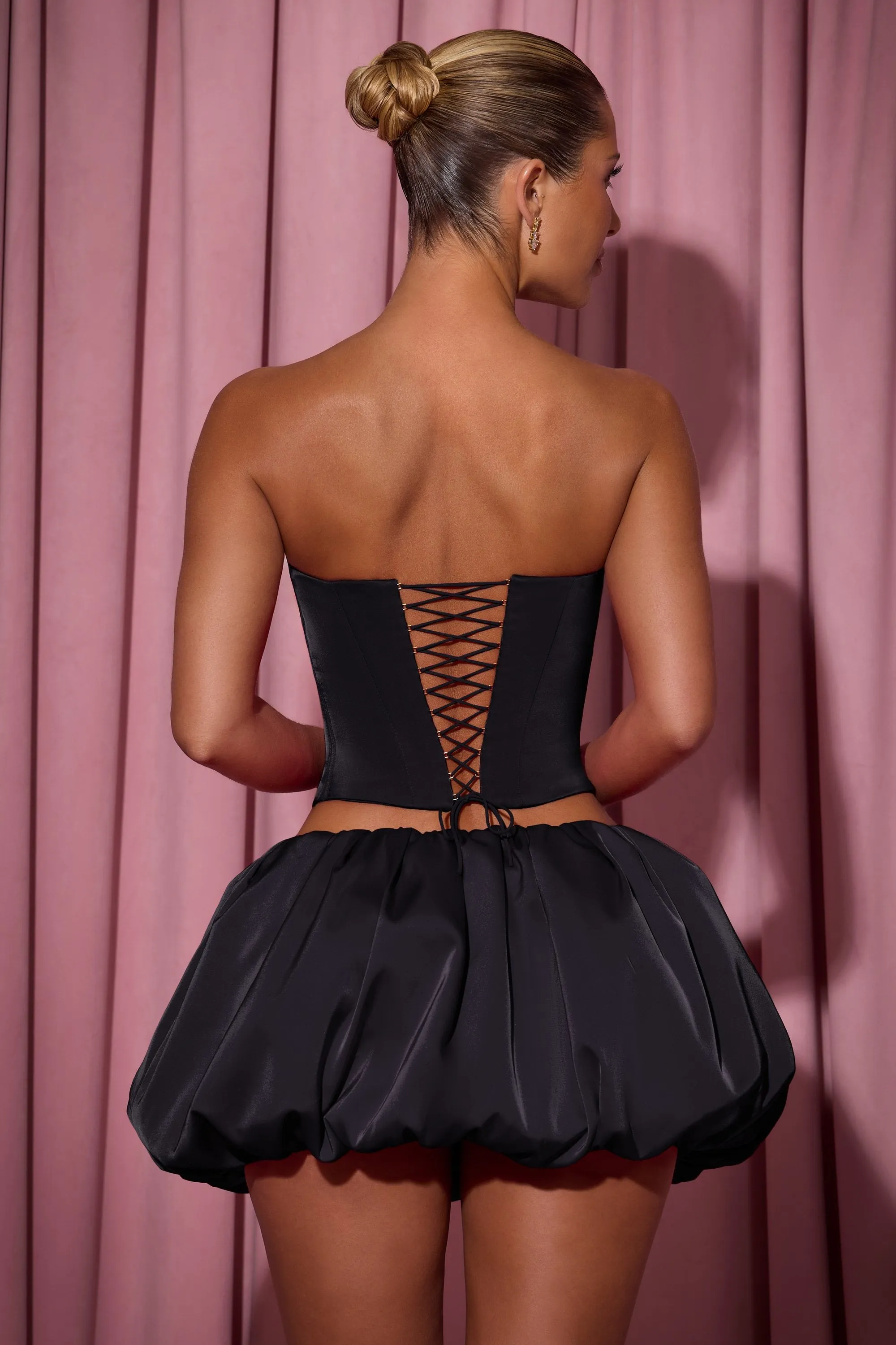 Embellished Heart Cut-Out Strapless Corset Top in Black casual top