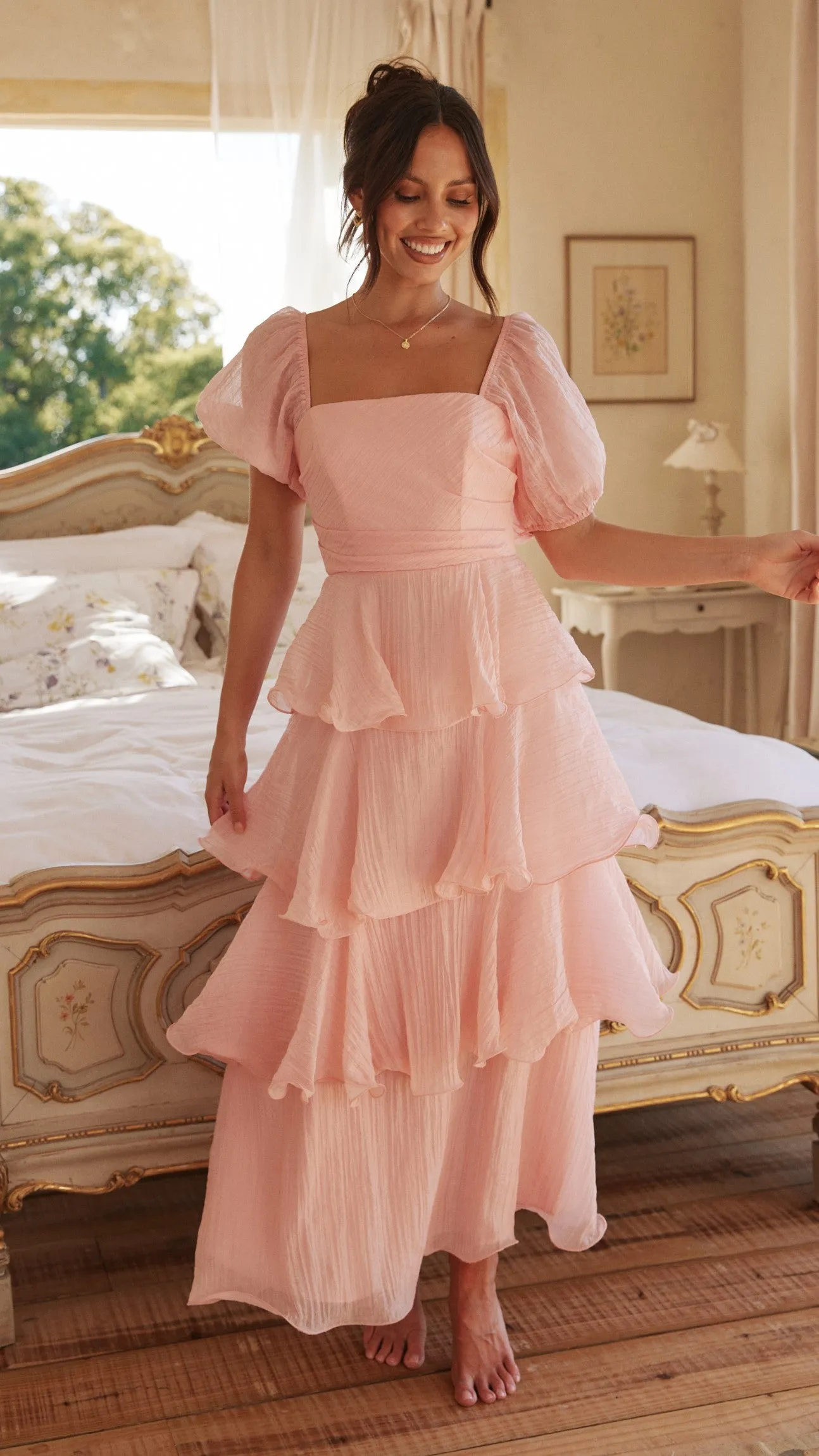 Lanelle Maxi Dress - Pink Wave Dance Jade Glow