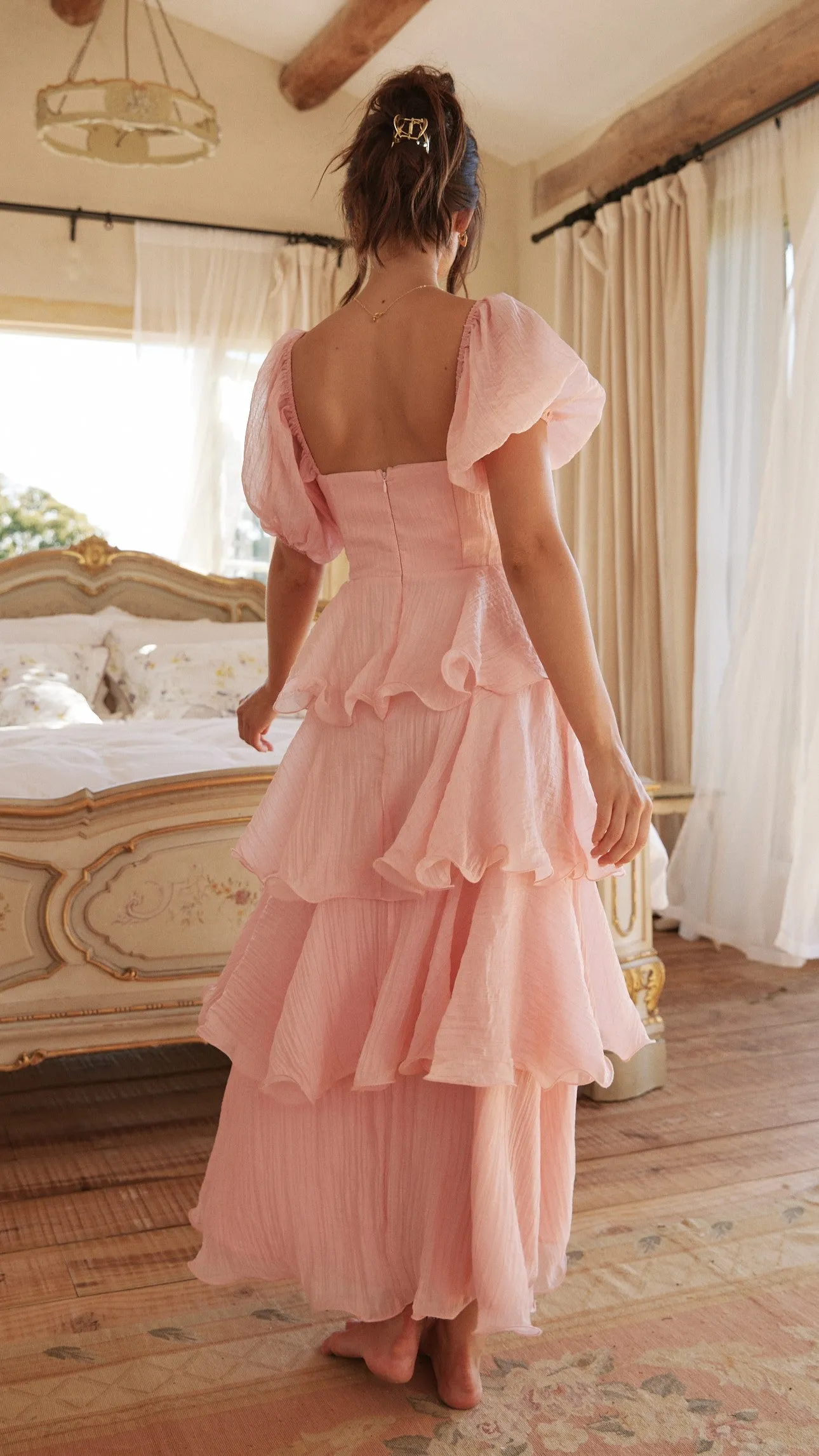 Net Soft Cream Tone Lanelle Maxi Dress - Pink