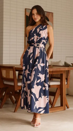 Hadas Maxi Dress - Navy/Pink Print White Peak Dot Play