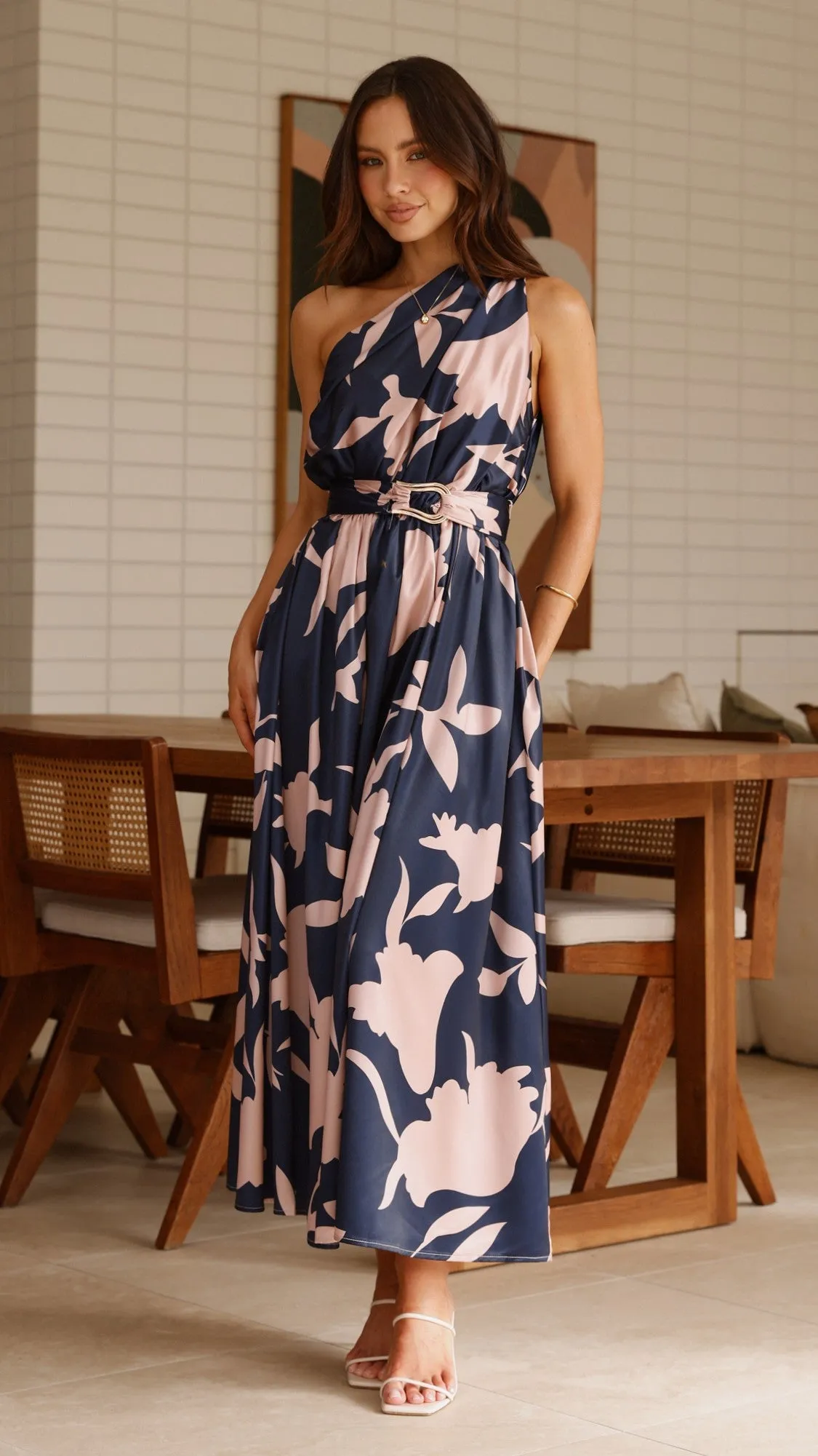 Hadas Maxi Dress - Navy/Pink Print White Peak Dot Play