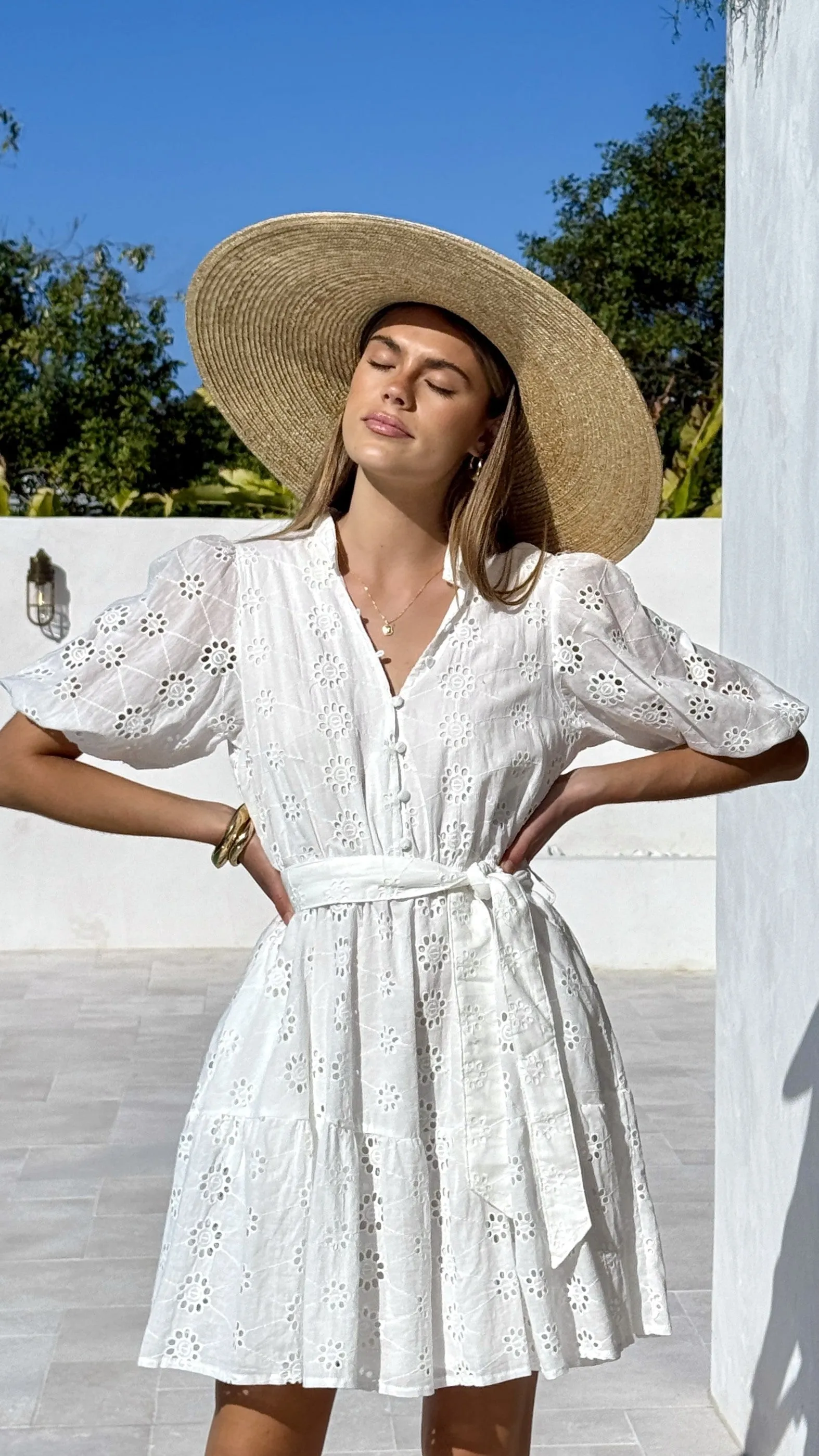 Francia Mini Dress - White Vibrant patterned mini Flirty Design