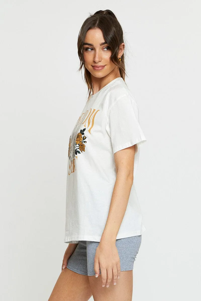 White Graphic T-Shirt Short Sleeve Street Glow NonRestrictive Movement