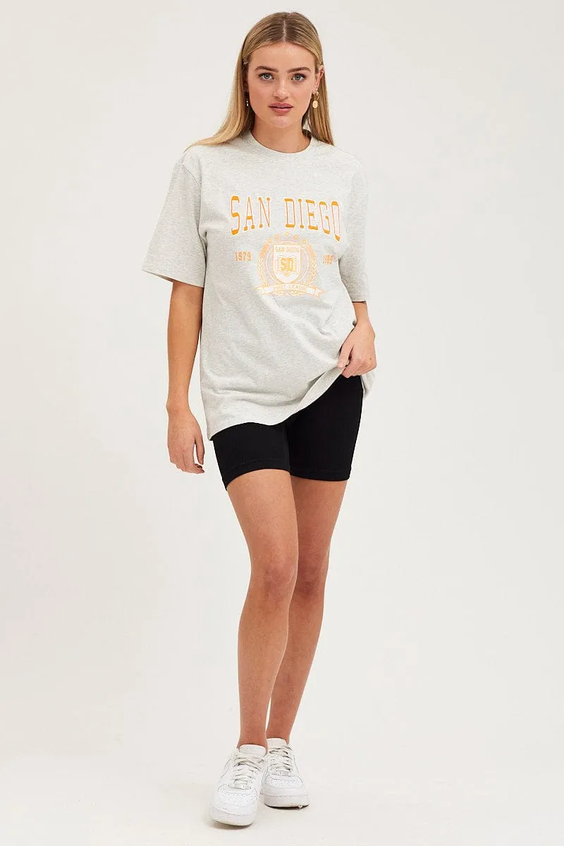 Grey Graphic T-Shirt Short Sleeve Embroided Outdoor Look