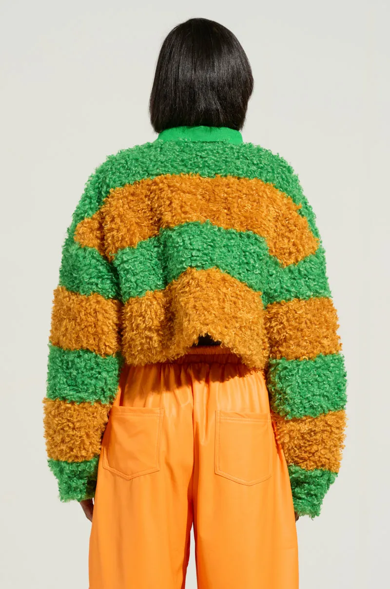All Season Wear IN MY FEELINGS STRIPE POLO SWEATSHIRT IN GREEN