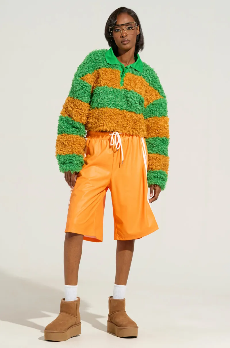 IN MY FEELINGS STRIPE POLO SWEATSHIRT IN GREEN Weekend Fit Timeless Relaxed