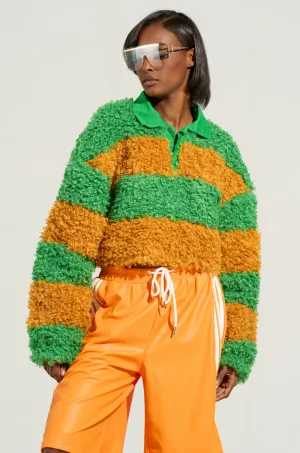 Cold Ready IN MY FEELINGS STRIPE POLO SWEATSHIRT IN GREEN