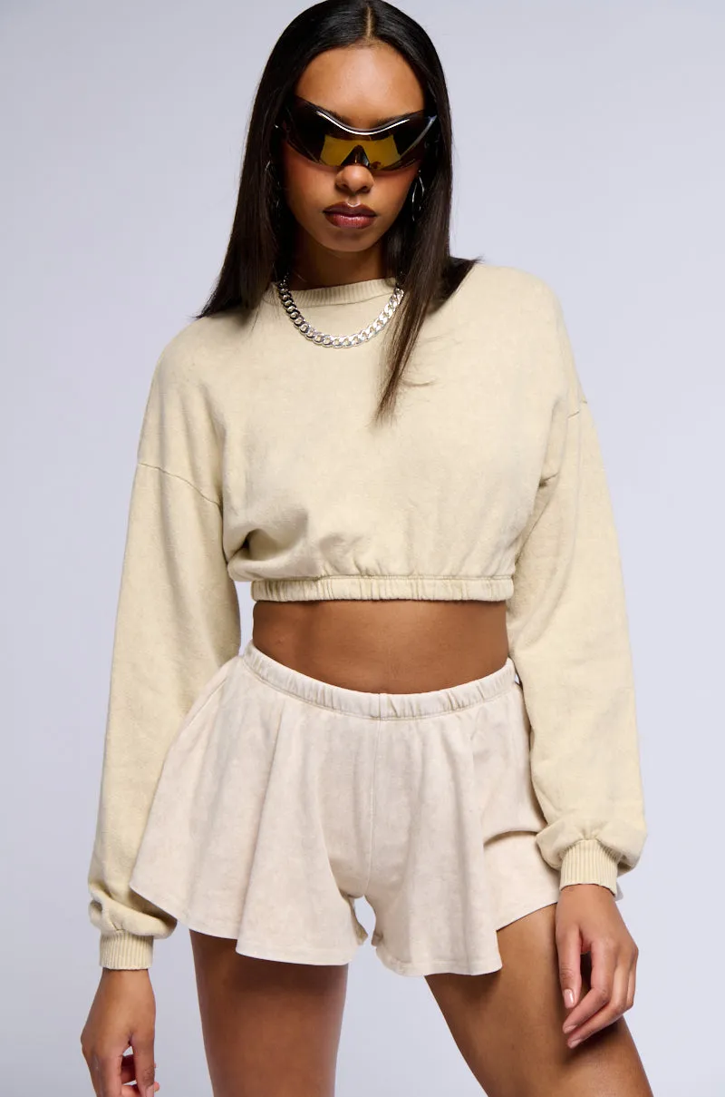 MYSTERY GIRL MINERAL WASH CROPPED SWEATSHIRT IN IVORY Fashion Wearable product office appropriate professionalism