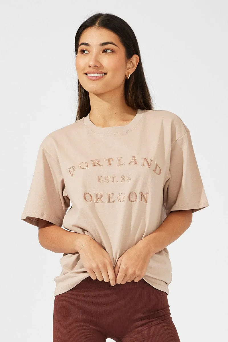 Everyday Fit Easygoing Wear Beige Graphic Tee Short Sleeve