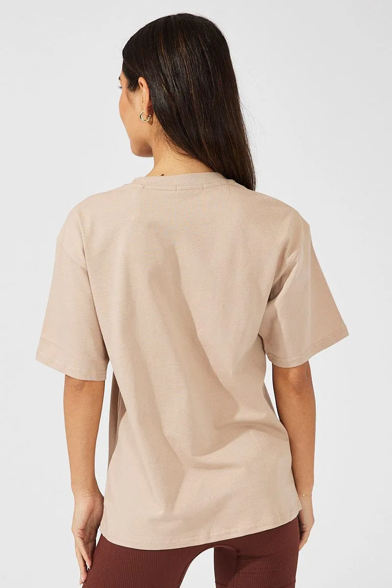 Date night Trendy Wearable Beige Graphic Tee Short Sleeve