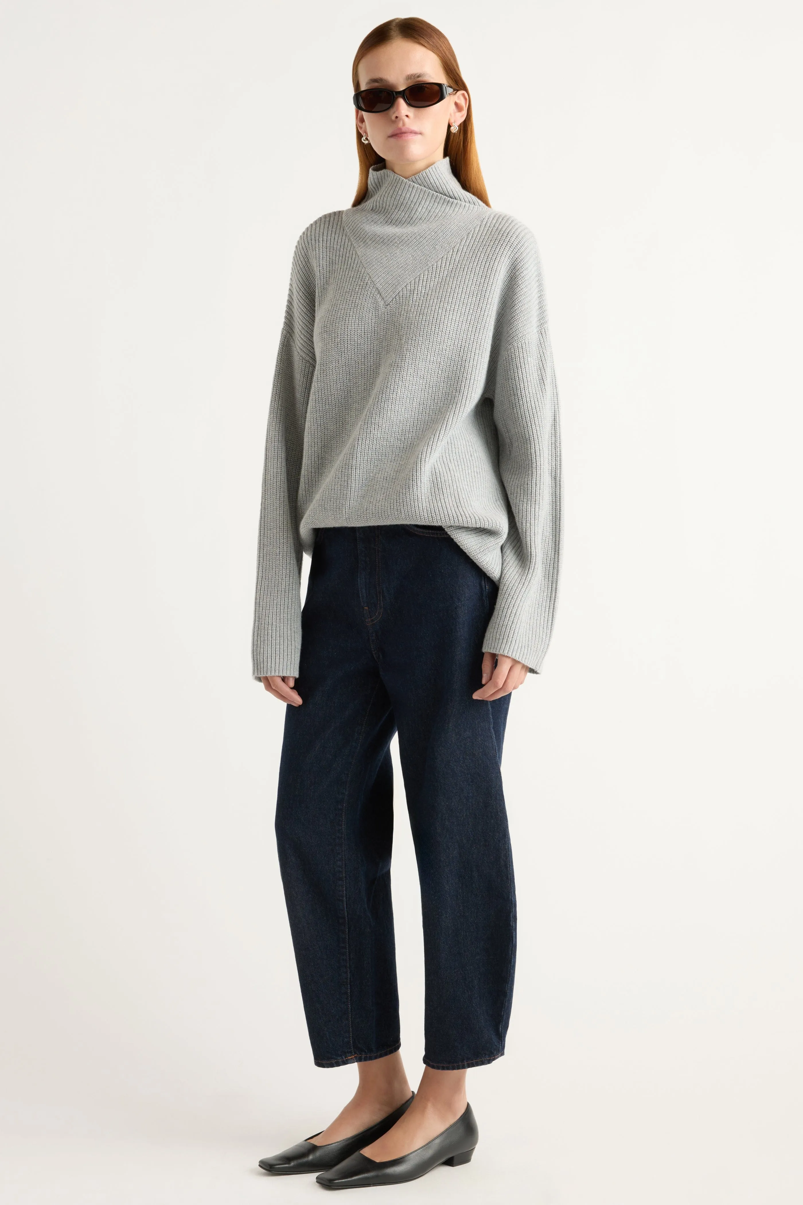 Breathable mesh lining Comfy Layered Wear Daria Wrap-Neck Organic Cotton-Wool Sweater