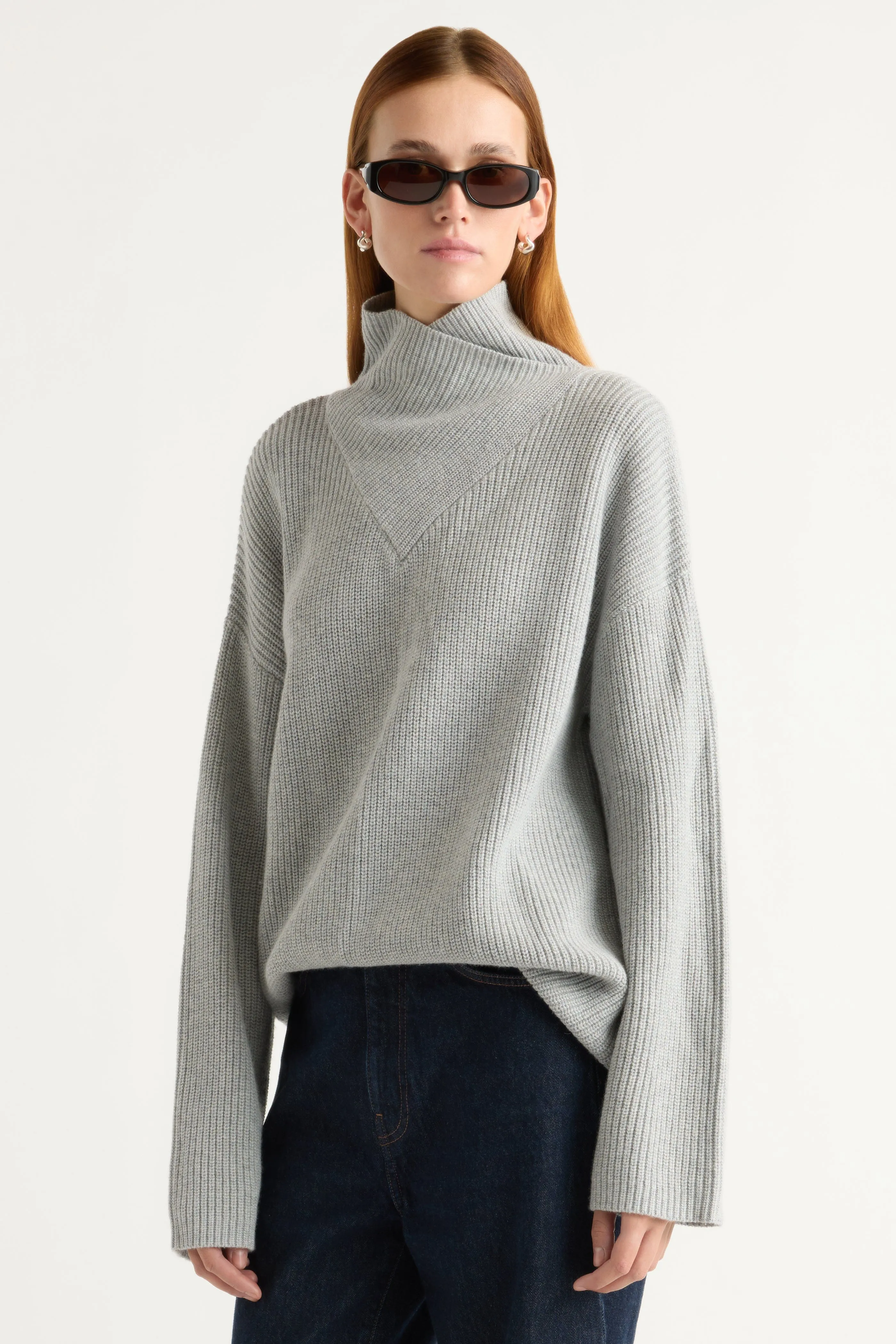 Daria Wrap-Neck Organic Cotton-Wool Sweater Wrinkle Free Material