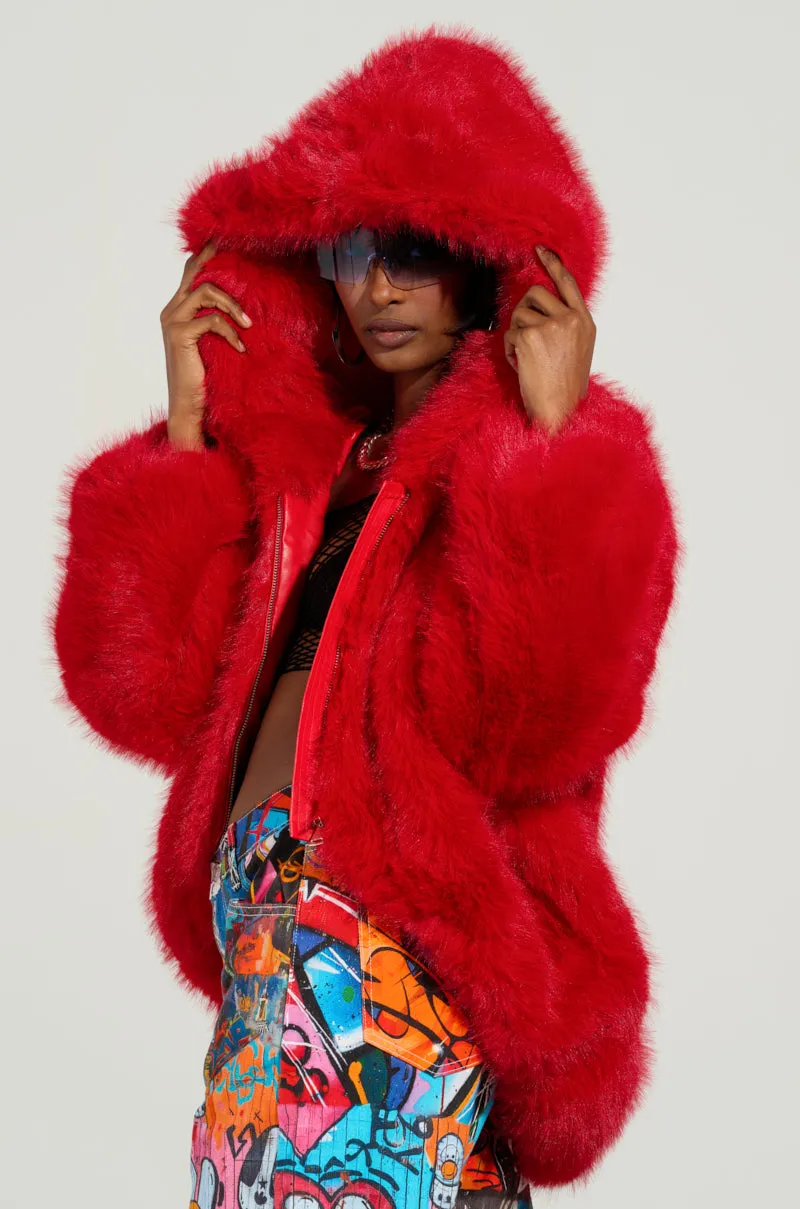 LOOK AT ME NOW HOODED FUR BOMBER Polyester Material