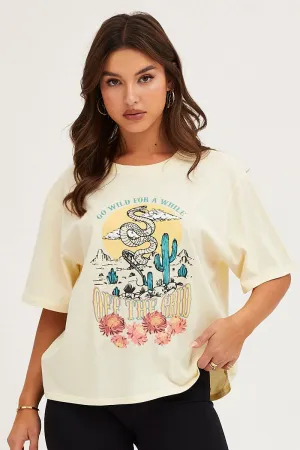 White Crew Neck Graphic T-Shirt Feminine Fit