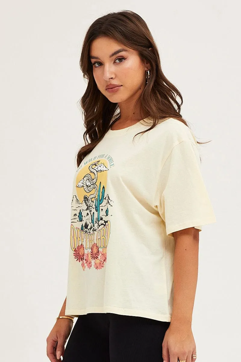 Printed Logo White Crew Neck Graphic T-Shirt
