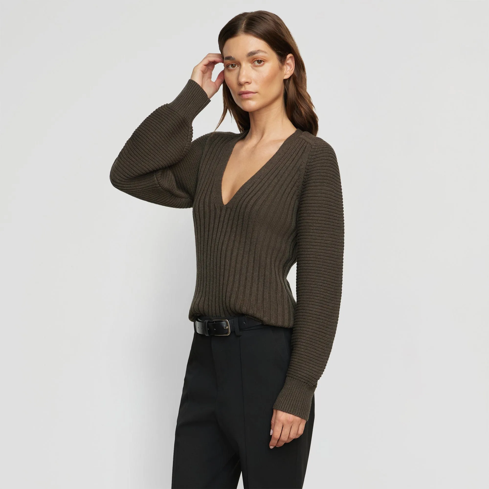 Sanne Ottoman-Knit V-Neck Sweater Layered Knit