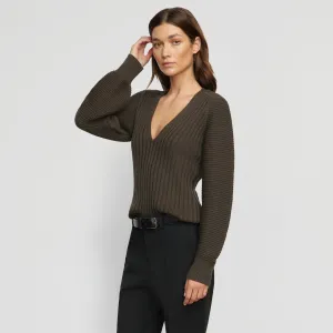 Sanne Ottoman-Knit V-Neck Sweater Layered Knit