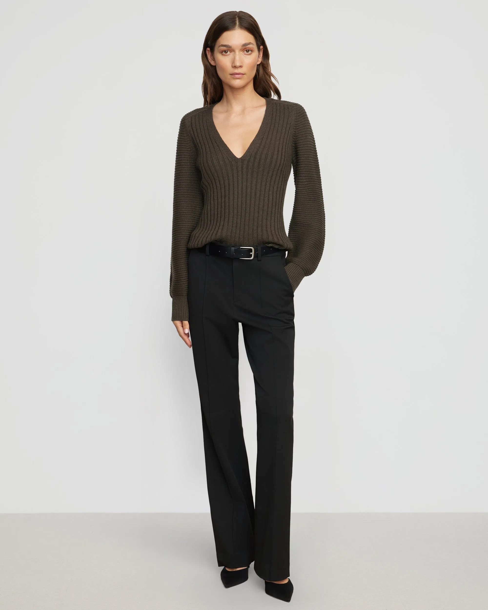 Sanne Ottoman-Knit V-Neck Sweater Winter Look Simple Cozy
