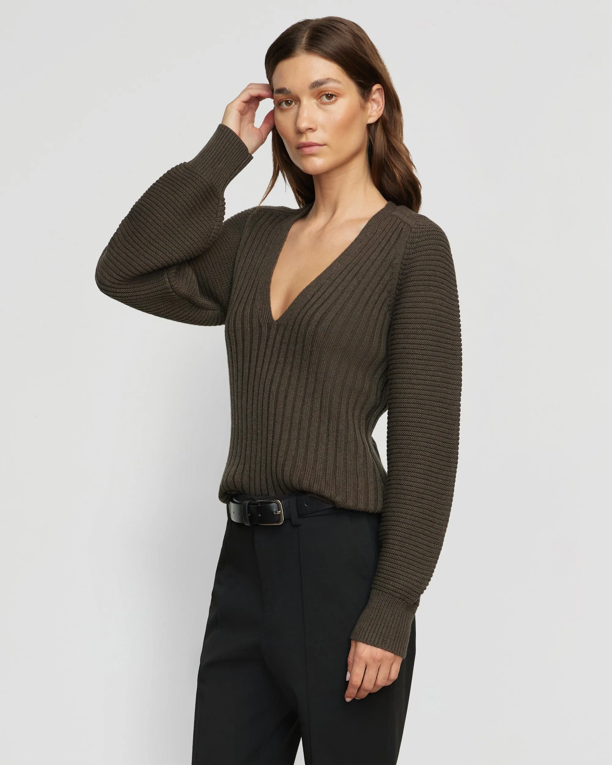 Tagless Neck Finish Sanne Ottoman-Knit V-Neck Sweater